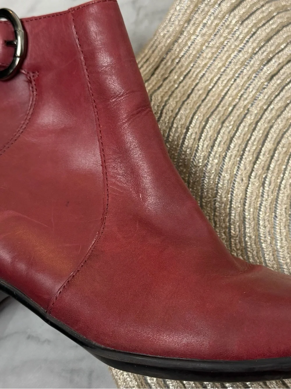 Dansko Dark Cherry Red Leather Ankle Booties Buckle Heeled Comfort Boots EU 40
